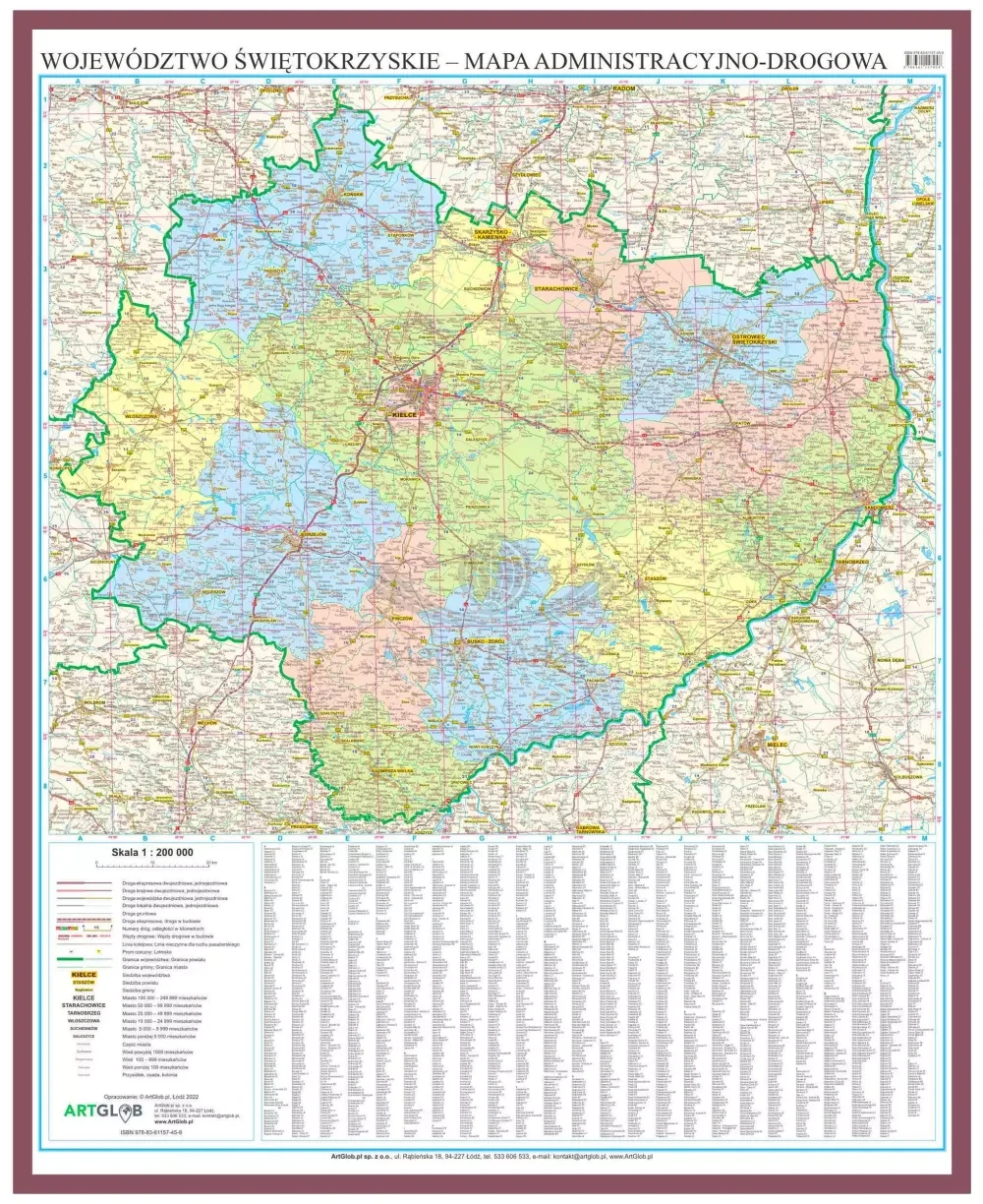 Województwo świętokrzyskie. Mapa administracyjno-drogowa w ramie drewnianej. Wyd. 2025