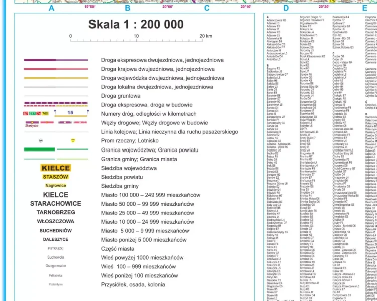Województwo świętokrzyskie. Mapa administracyjno-drogowa w ramie drewnianej. Legenda