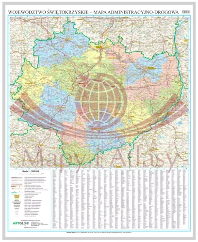 Województwo świętokrzyskie. Mapa administracyjno-drogowa. Wersja do wpinania