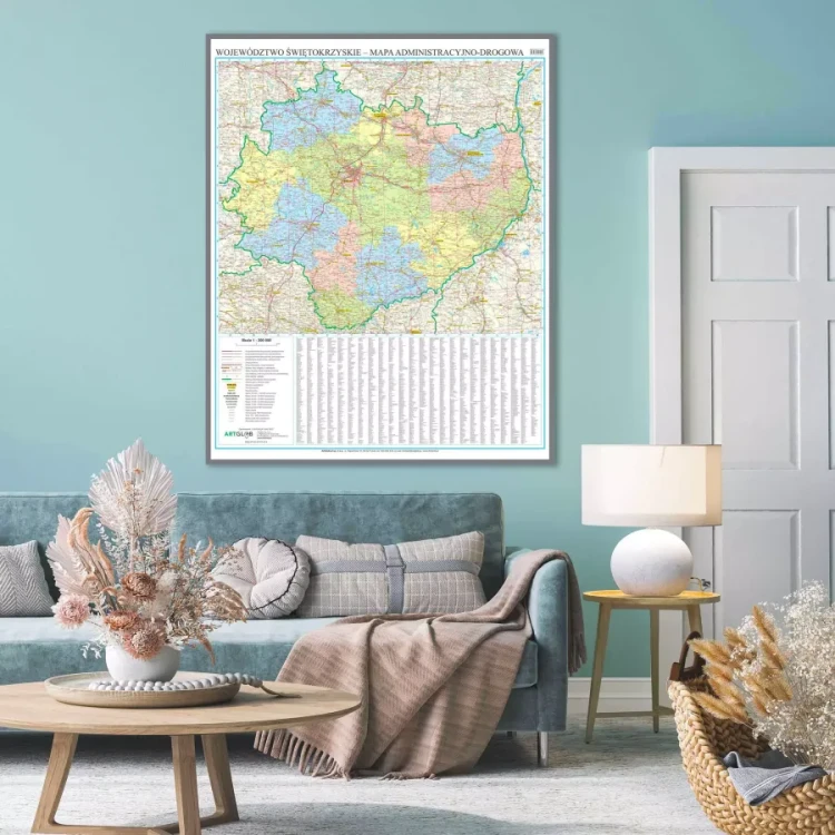 Województwo świętokrzyskie. Mapa administracyjno-drogowa. Wersja do wpinania. Przykład aranżacji