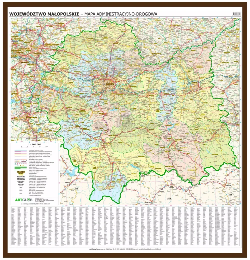 Województwo małopolskie. Mapa administracyjno-drogowa w ramie drewnianej. Wyd. 2025