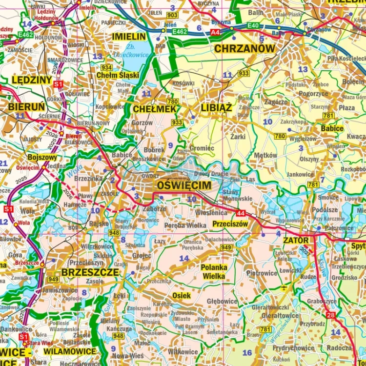Województwo małopolskie. Mapa administracyjno-drogowa. Wersja do wpinania. Fragment 6