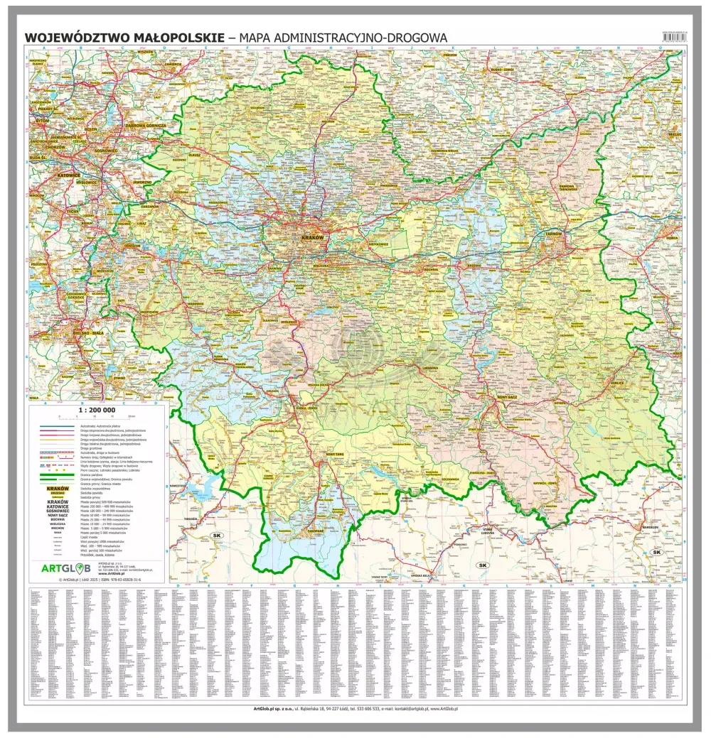 Województwo małopolskie. Mapa administracyjno-drogowa. Wersja magnetyczna. Wyd. 2025