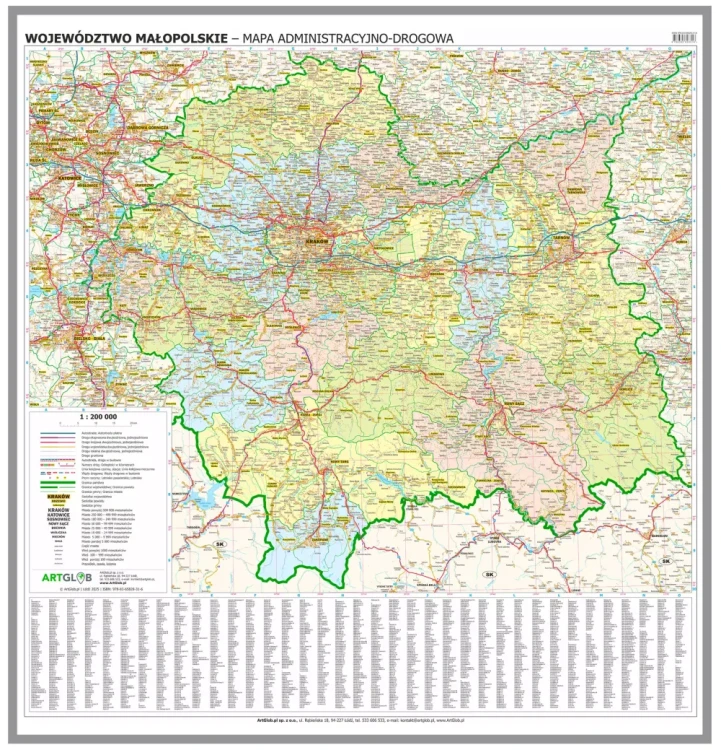 Województwo małopolskie. Mapa administracyjno-drogowa. Wersja magnetyczna