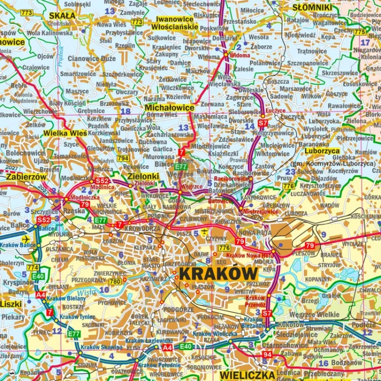 Województwo małopolskie. Mapa administracyjno-drogowa. Wersja magnetyczna. Fragment 1