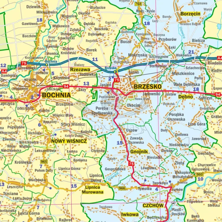 Województwo małopolskie. Mapa administracyjno-drogowa. Wersja magnetyczna. Fragment 4