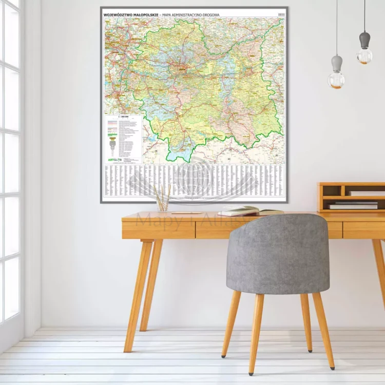 Województwo małopolskie. Mapa administracyjno-drogowa. Wersja magnetyczna. Przykład aranżacji
