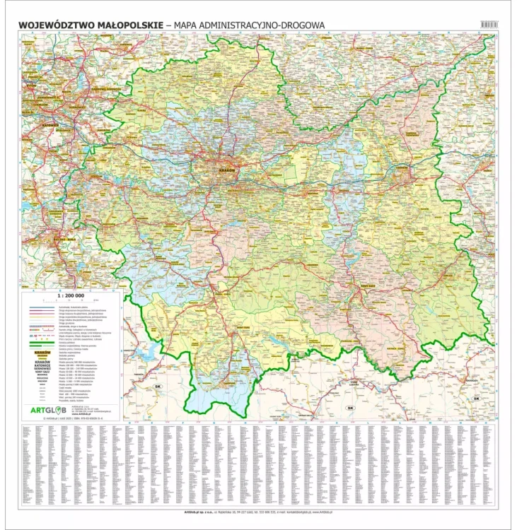 Województwo małopolskie. Arkusz, mapa ścienna administracyjno-drogowa