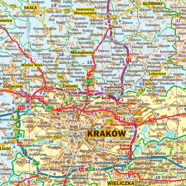 Województwo małopolskie. Arkusz, mapa ścienna administracyjno-drogowa. Fragment 1