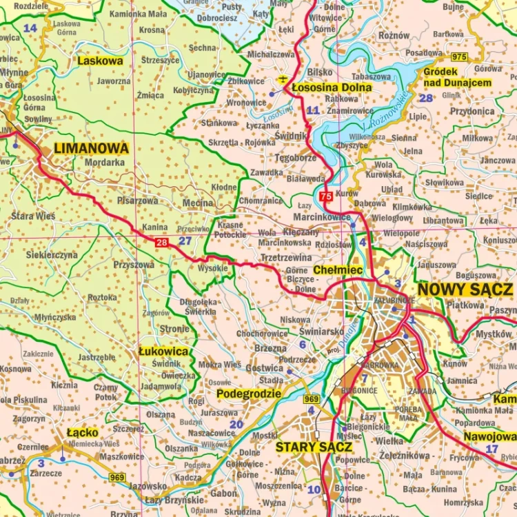 Województwo małopolskie. Arkusz, mapa ścienna administracyjno-drogowa. Fragment 3