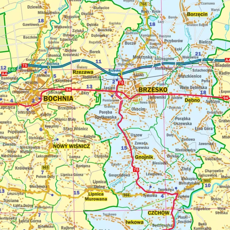 Województwo małopolskie. Arkusz, mapa ścienna administracyjno-drogowa. Fragment 4