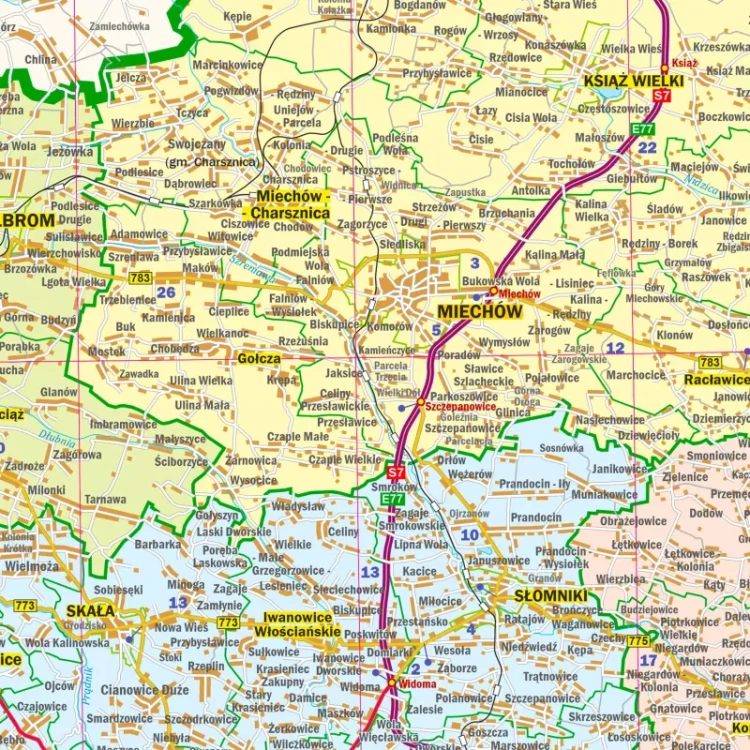 Województwo małopolskie. Arkusz, mapa ścienna administracyjno-drogowa. Fragment 5