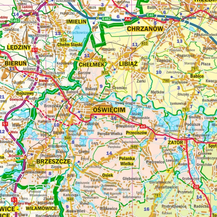 Województwo małopolskie. Arkusz, mapa ścienna administracyjno-drogowa. Fragment 6