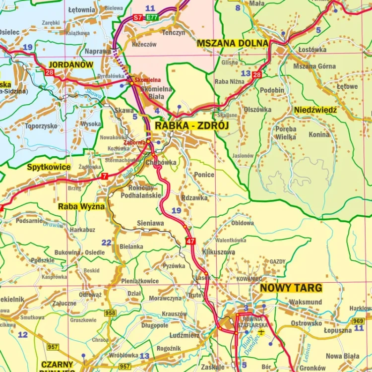 Województwo małopolskie. Arkusz, mapa ścienna administracyjno-drogowa. Fragment 7