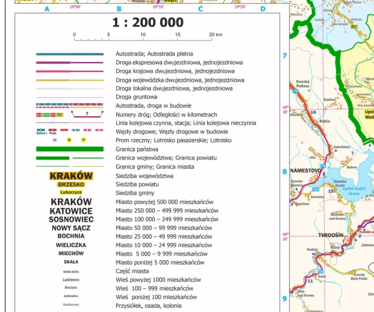 Województwo małopolskie. Arkusz, mapa ścienna administracyjno-drogowa. Legenda