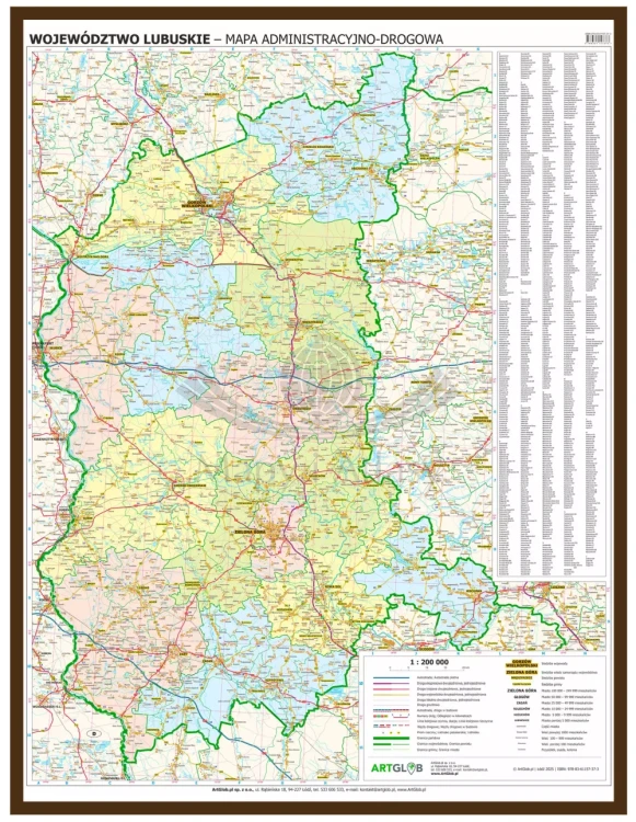 Województwo lubuskie. Mapa administracyjno-drogowa w ramie drewnianej