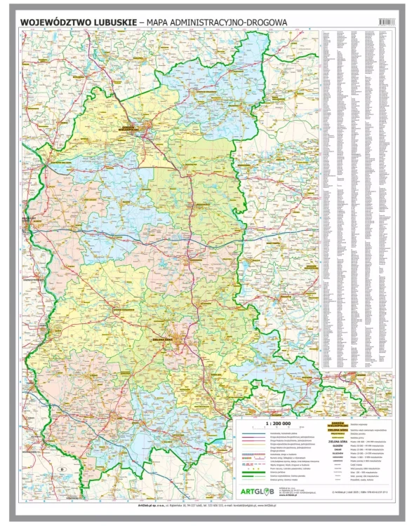 Województwo lubuskie. Mapa administracyjno-drogowa. Wersja do wpinania