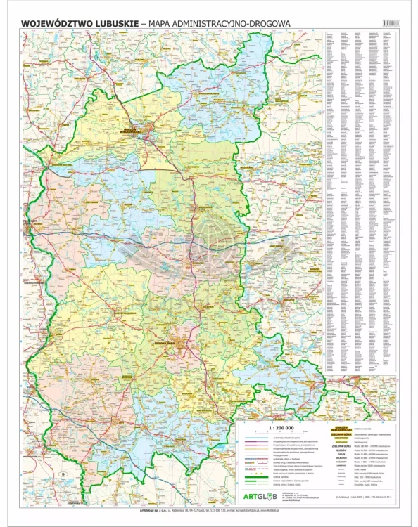 Województwo lubuskie. Arkusz, mapa ścienna administracyjno-drogowa