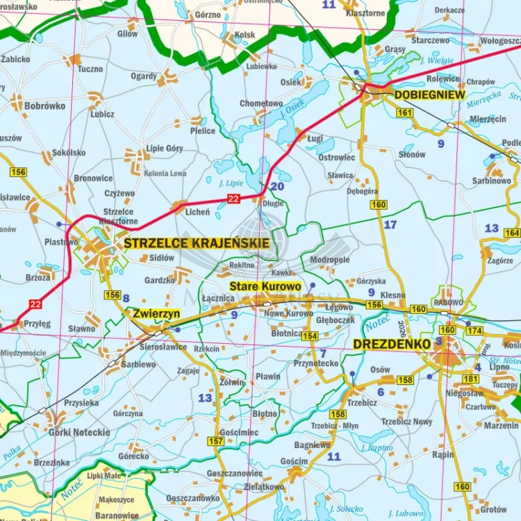 Województwo lubuskie. Arkusz, mapa ścienna administracyjno-drogowa. Fragment 1
