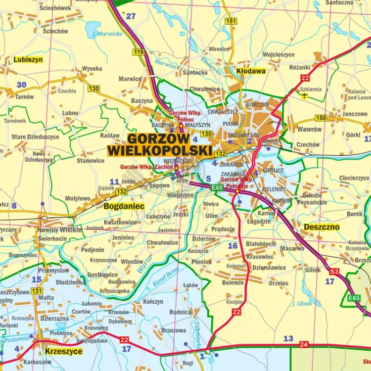 Województwo lubuskie. Arkusz, mapa ścienna administracyjno-drogowa. Fragment 5