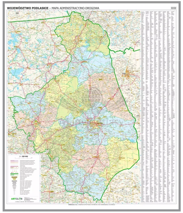 Województwo podlaskie. Mapa administracyjno-drogowa. Wersja do wpinania