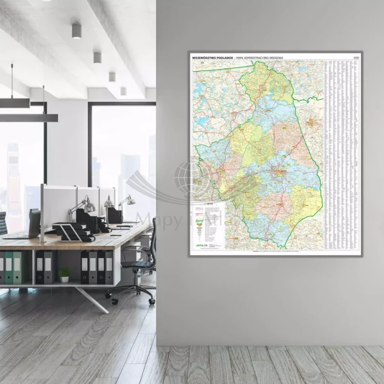 Województwo podlaskie. Mapa administracyjno-drogowa. Wersja do wpinania. Przykład aranżacji