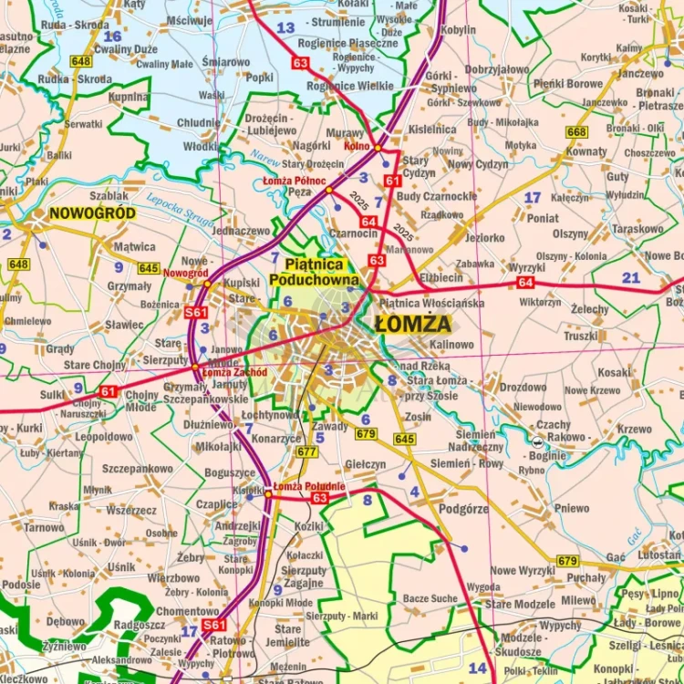 Województwo podlaskie. Arkusz, mapa ścienna administracyjno-drogowa. Fragment 1