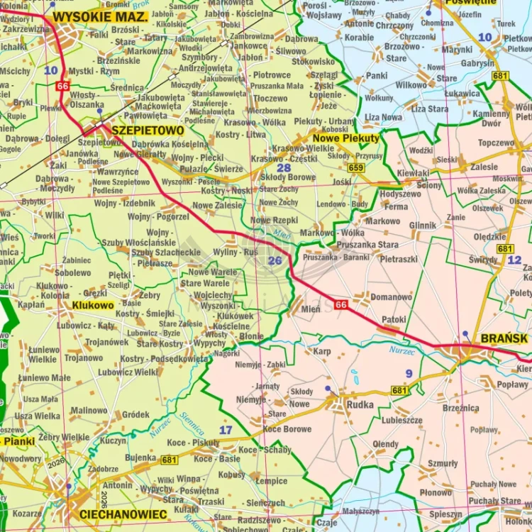 Województwo podlaskie. Arkusz, mapa ścienna administracyjno-drogowa. Fragment 5