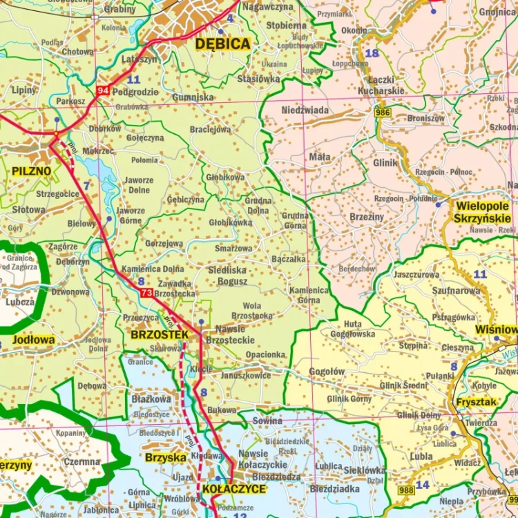 Województwo podkarpackie. Mapa administracyjno-drogowa w ramie drewnianej. Fragment 6