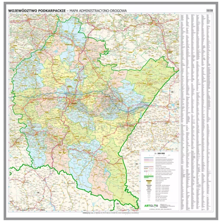 Województwo podkarpackie. Mapa administracyjno-drogowa. Wersja do wpinania