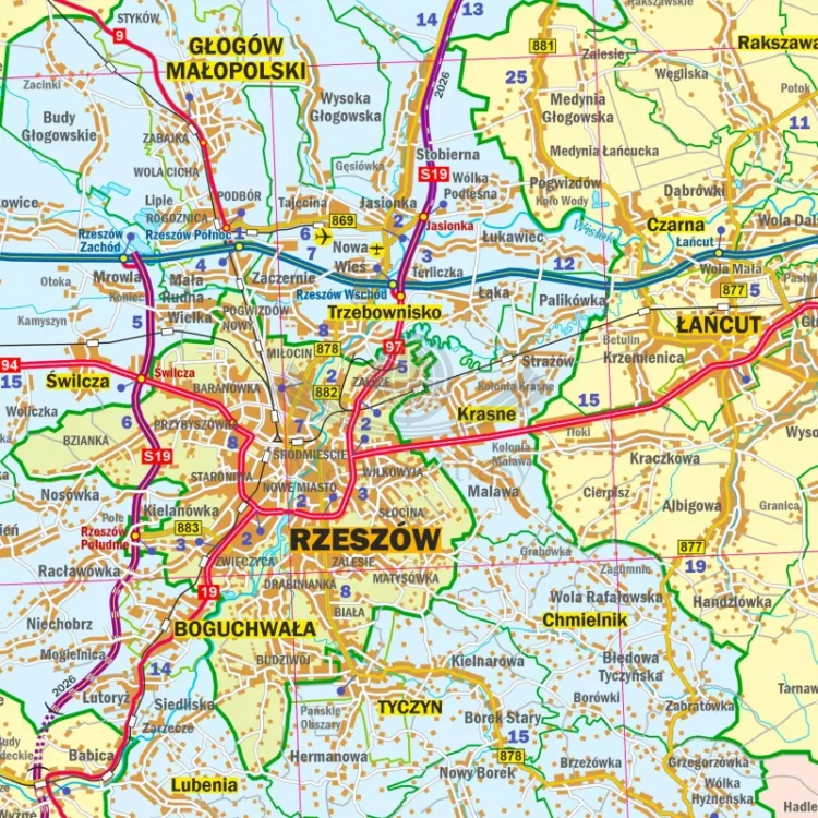 Województwo podkarpackie. Mapa administracyjno-drogowa. Wersja do wpinania. Fragment 2