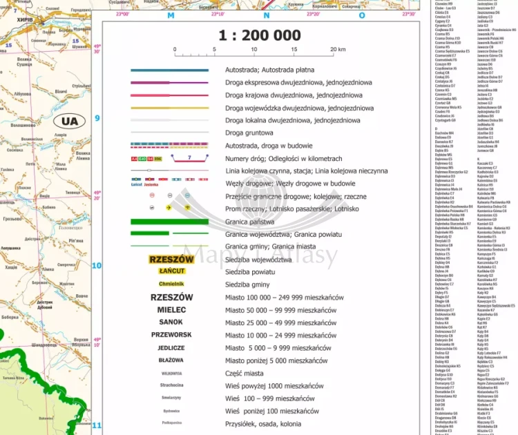 Województwo podkarpackie. Mapa administracyjno-drogowa. Wersja magnetyczna. Legenda