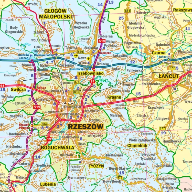 Województwo podkarpackie. Arkusz, mapa ścienna administracyjno-drogowa. Fragment 2