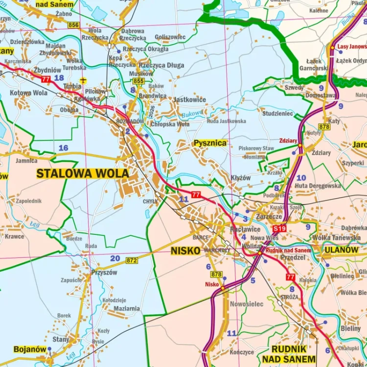 Województwo podkarpackie. Arkusz, mapa ścienna administracyjno-drogowa. Fragment 4