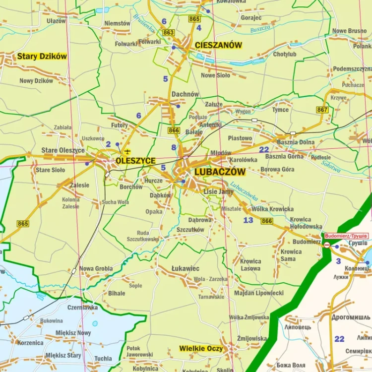 Województwo podkarpackie. Arkusz, mapa ścienna administracyjno-drogowa. Fragment 5