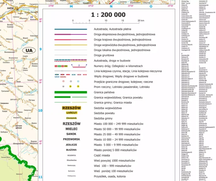 Województwo podkarpackie. Arkusz, mapa ścienna administracyjno-drogowa. Legenda