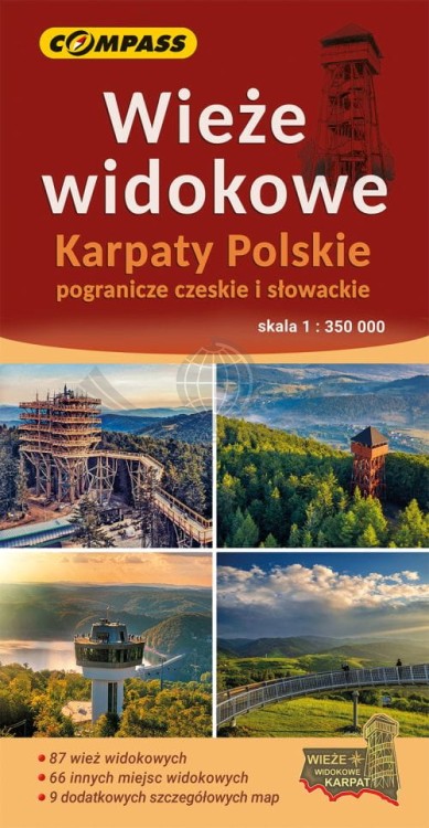Wieże widokowe: Karpaty Polskie. Pogranicze czeskie i słowackie. Mapa turystyczna wydawnictwa Compass. Okładka