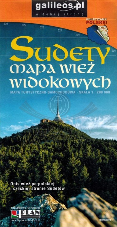Sudety, mapa wież widokowych. Mapa turystyczna- samochodowa wydania Galileos. Okaładka