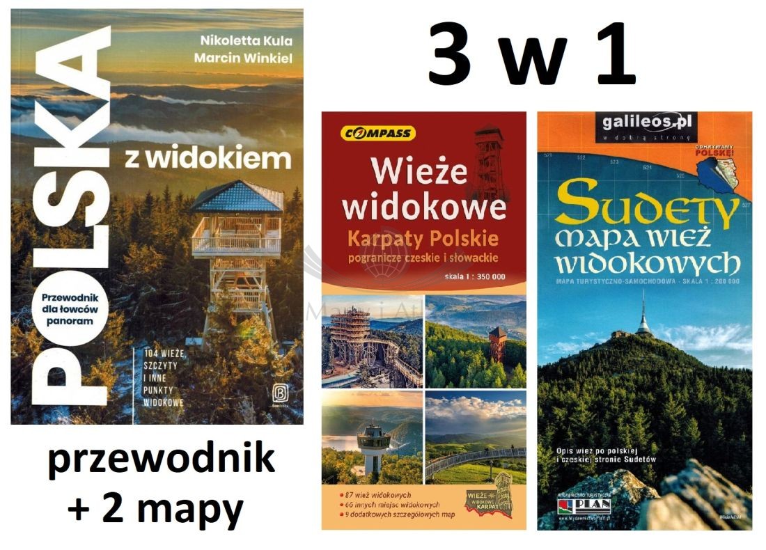 Polska z widokiem, Wieże widokowe Karpat Polskich i Sudetów. Zestaw: przewodnik + mapa x 2