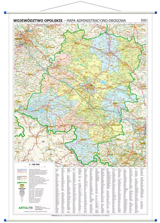 Województwo opolskie. Mapa ścienna administracyjno-drogowa