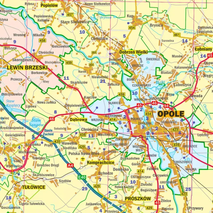 Województwo opolskie. Mapa ścienna administracyjno-drogowa. Fragment 1