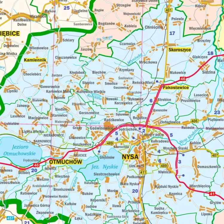 Województwo opolskie. Mapa ścienna administracyjno-drogowa. Fragment 2