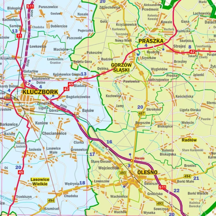 Województwo opolskie. Mapa ścienna administracyjno-drogowa. Fragment 4