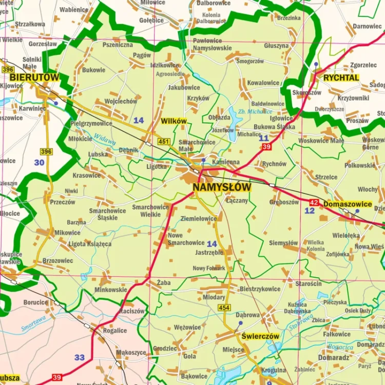 Województwo opolskie. Mapa ścienna administracyjno-drogowa. Fragment 5