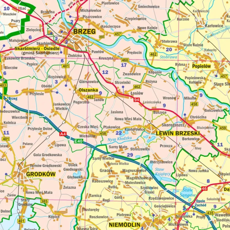 Województwo opolskie. Mapa ścienna administracyjno-drogowa. Fragment 6