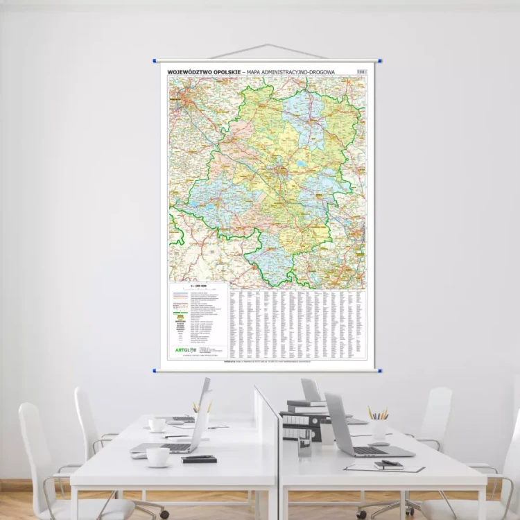 9.webpWojewództwo opolskie. Mapa ścienna administracyjno-drogowa. Przykład aranżacji