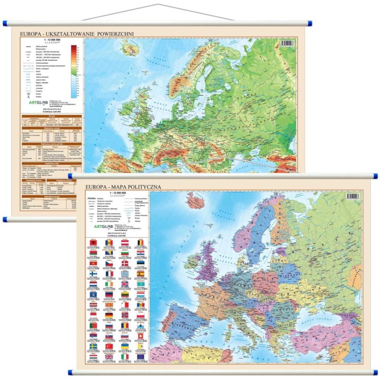 Europa 1:10 000 000. Dwustronna mapa ścienna. Polityczna i fizyczna