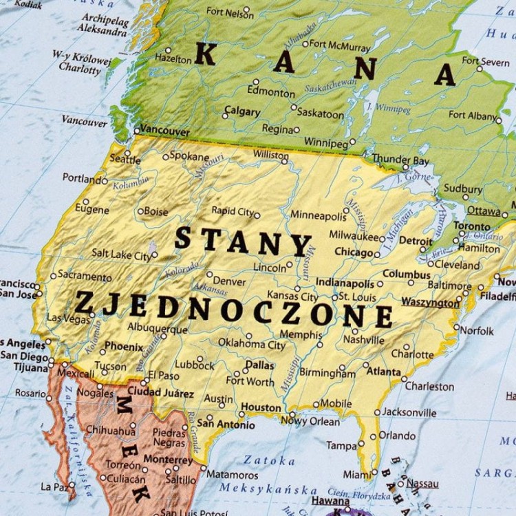 Świat 1:60 000 000. Dwustronna mapa ścienna. Polityczna i fizyczna. Strona polityczna - fragment 3