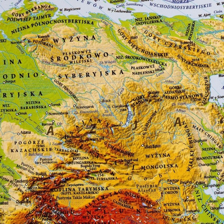 Świat 1:60 000 000. Dwustronna mapa ścienna. Polityczna i fizyczna. Strona fizyczna - fragment 5