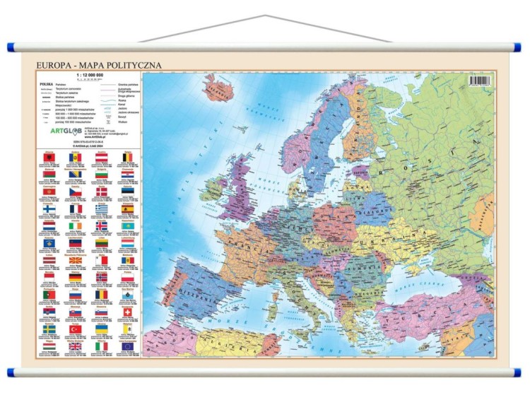Europa 1:10 000 000. Dwustronna mapa ścienna. Polityczna i fizyczna. Strona polityczna